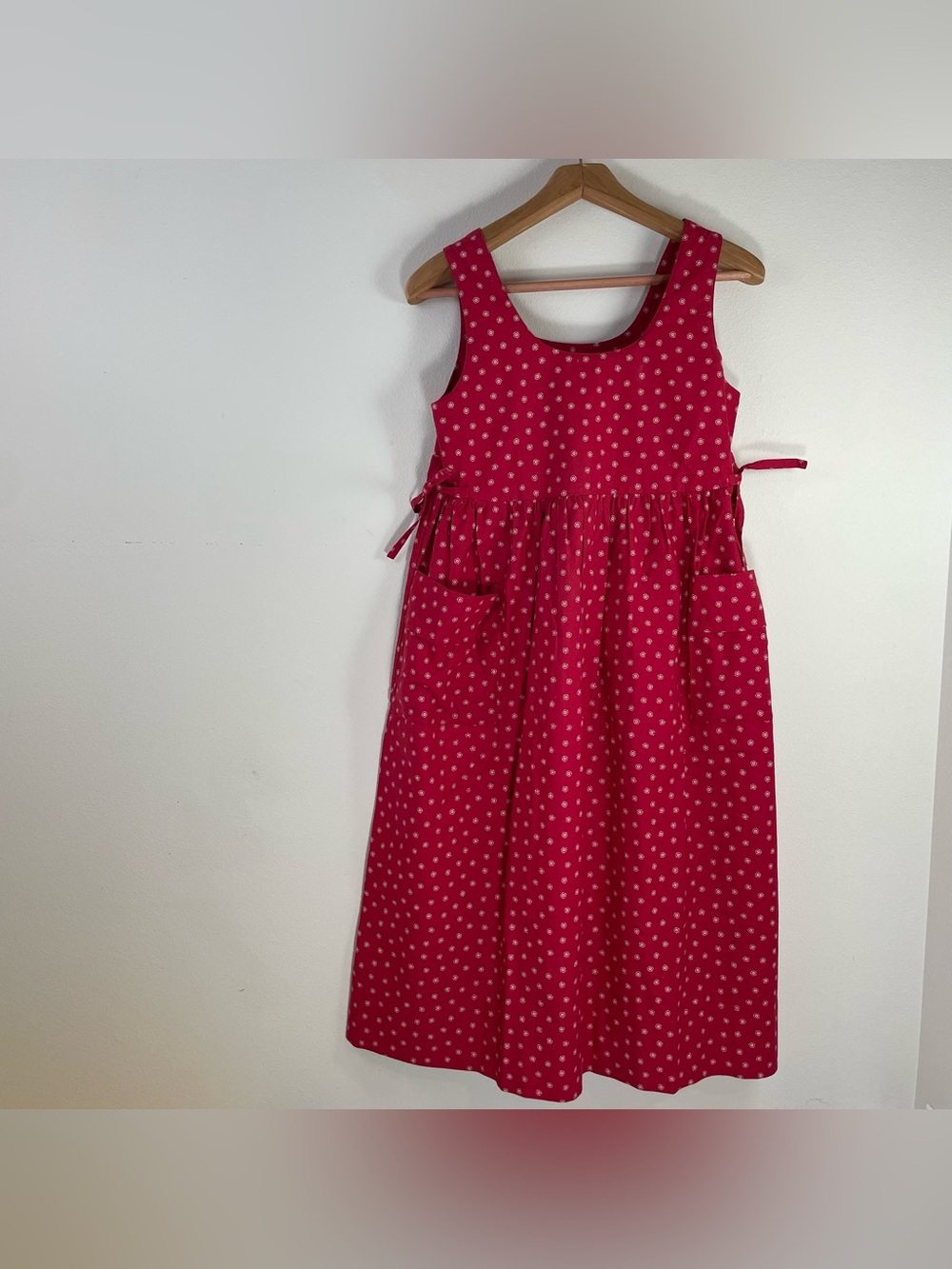 VTG 80s Laura Ashley Red Cotton Pinafore Dress Cottagecore Prairie Made in UK